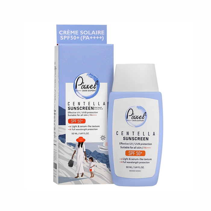 کرم ضد آفتاب بی‌رنگ پیکسل مناسب انواع پوست SPF 50 مدل Centella ‌محافظ UVA ،UVB-+PA حجم 50 میلی‌لیتر